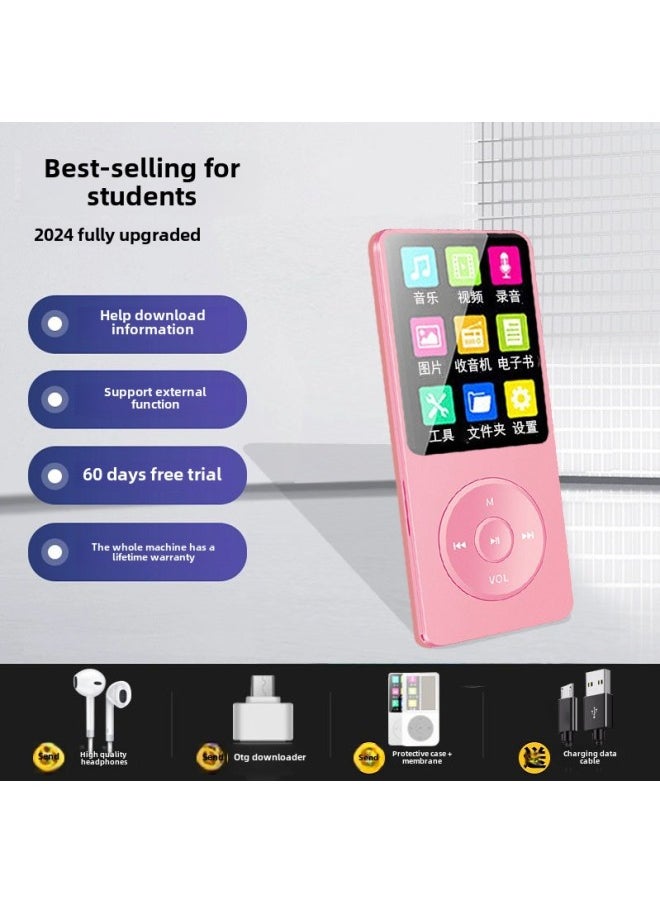 Generic Student Version Mp3 Player Walkman Mp4 Music English Small Mp5 Plug-in Compact Portable Outside-Body Color:Pink [free Headphones/protective Case/otg/lanyard]-Memory Capacity:32gb [lifetime Warranty + Broken Screen Insurance + 60 Days Free Trial] - [cost-effectiveness] Official  - Image 1