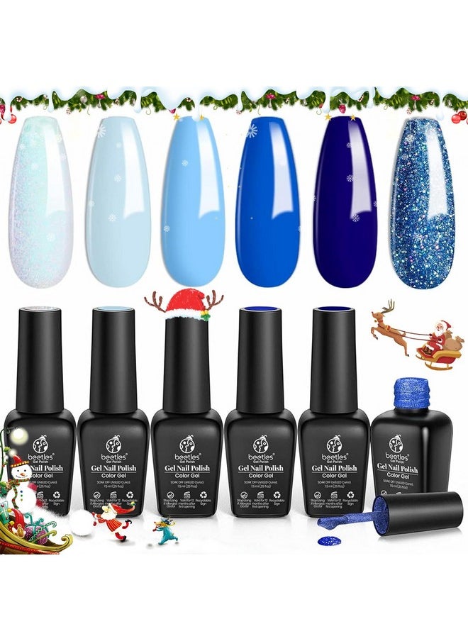 beetles Gel Polish Beetles Gel Nail Polish Set 6Pcs Baby Blue Glitter Nail Polish Aquarius Water Collection Winter Soak Off UV LED Gel Nail Kits Nail Art Design Decoration DIY Gel Nail Polish Women Gifts  - Image 1