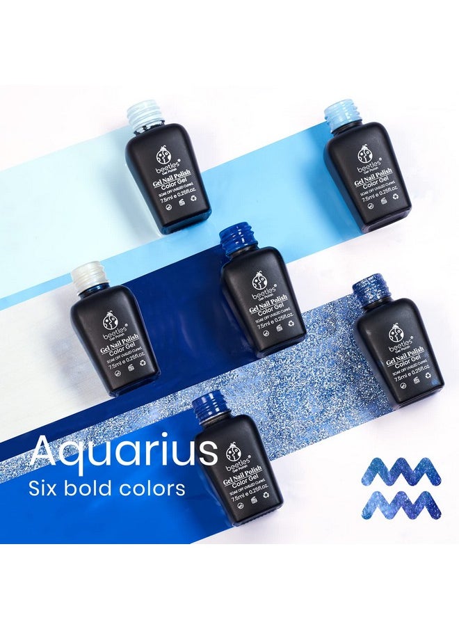 beetles Gel Polish Beetles Gel Nail Polish Set 6Pcs Baby Blue Glitter Nail Polish Aquarius Water Collection Winter Soak Off UV LED Gel Nail Kits Nail Art Design Decoration DIY Gel Nail Polish Women Gifts  - Image 5