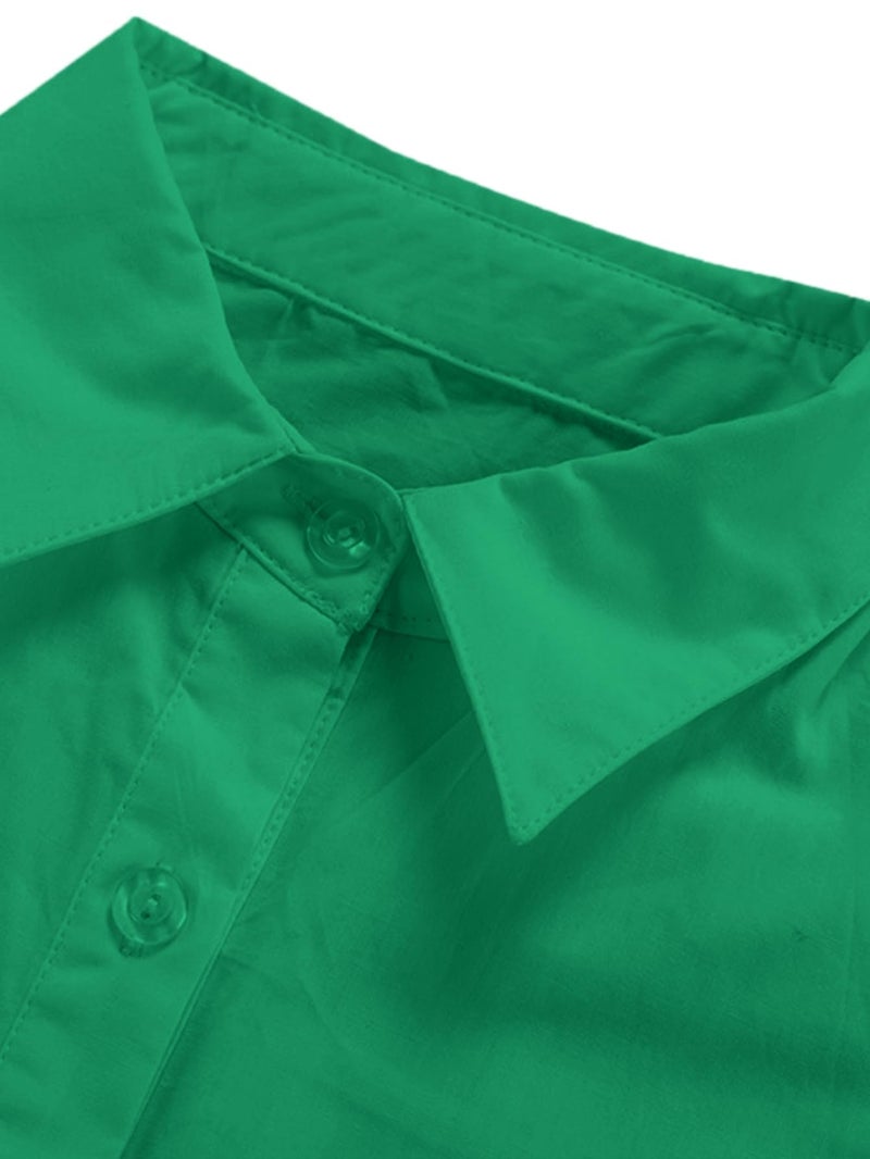 LYANER Women's Casual Shirt Dress Collar V Neck Button Down Loose Long Sleeve Mini Dresses Green Small - Image 4
