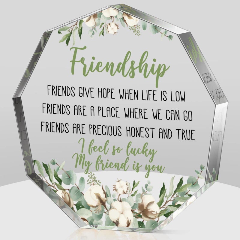 Chunful Friendship Gift for Women Girls Birthday Going Away Gifts Best Friend Acrylic Plaque for Coworker Retirement Friendship Keepsake DecorCotton Flower 