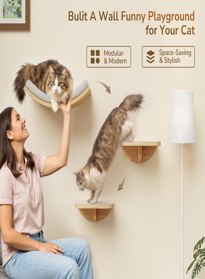 PELUOMOZ Cat Wall Shelf & Window Perch Combo, Wood Cats Wall Furniture with Soft Foam Curved Bed and Felt-Padded Steps, 4-Piece Floating Cat Climbing System - Image 3