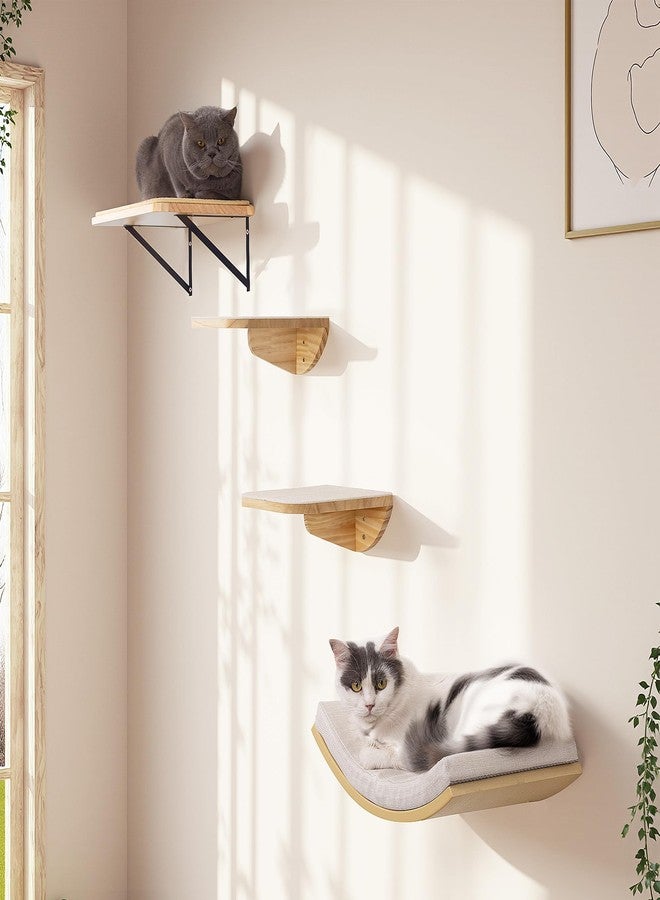 PELUOMOZ Cat Wall Shelf & Window Perch Combo, Wood Cats Wall Furniture with Soft Foam Curved Bed and Felt-Padded Steps, 4-Piece Floating Cat Climbing System - Image 2