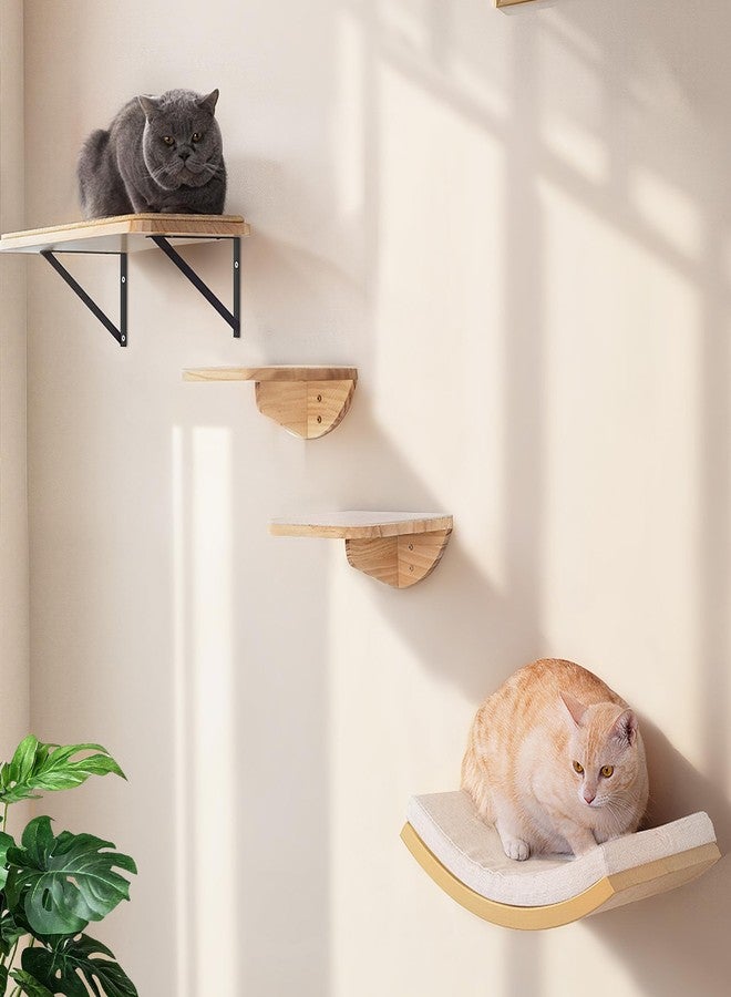 PELUOMOZ Cat Wall Shelf & Window Perch Combo, Wood Cats Wall Furniture with Soft Foam Curved Bed and Felt-Padded Steps, 4-Piece Floating Cat Climbing System - Image 1