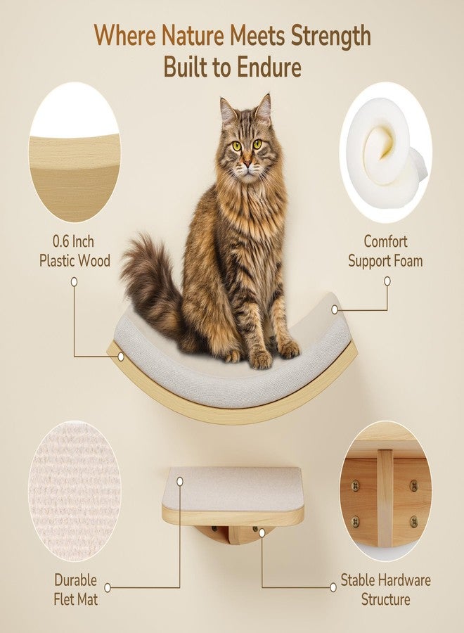 PELUOMOZ Cat Wall Shelf & Window Perch Combo, Wood Cats Wall Furniture with Soft Foam Curved Bed and Felt-Padded Steps, 4-Piece Floating Cat Climbing System - Image 4