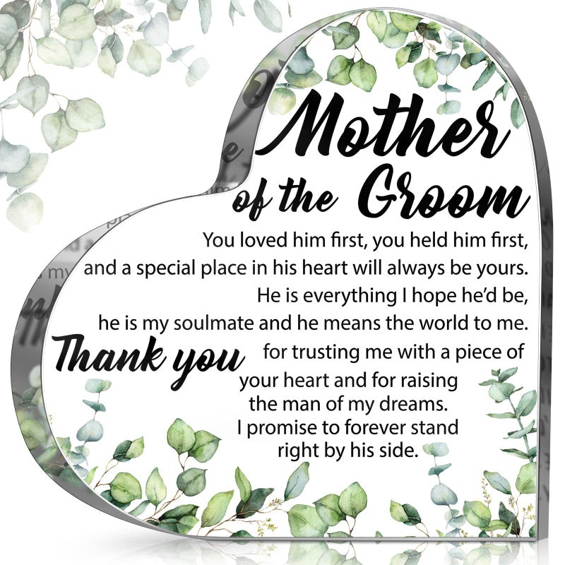 Yulejo Gift for Mother of the Groom from Bride Mother of the Groom Gifts Wedding Gifts Acrylic Square Heart Gift Thank You Gift for Mom Wedding Gifts for Mother of the Groom (Eucalyptus) - Image 1