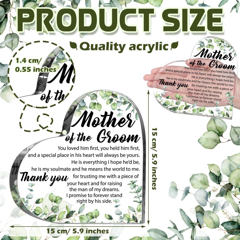 Yulejo Gift for Mother of the Groom from Bride Mother of the Groom Gifts Wedding Gifts Acrylic Square Heart Gift Thank You Gift for Mom Wedding Gifts for Mother of the Groom (Eucalyptus) - Image 3