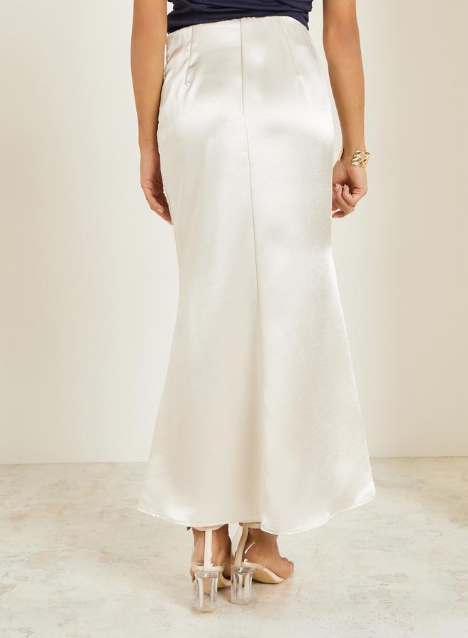 Styli Cream Satin A-Line Maxi Skirt - Image 4