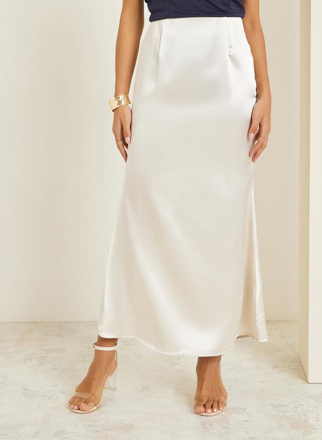 Styli Cream Satin A-Line Maxi Skirt - Image 2