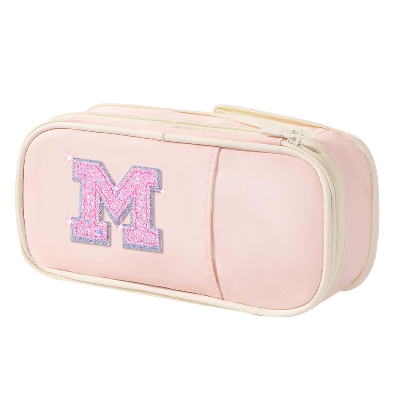 Janhavi Preppy Pencil Case for School Supplies Initial Large Pink Penicl Case for Nursing Bag Cute Pencil Pouch Bag for OfficeBirthday Gifts for 6 7 8 9 10 11 12 13 Year Old GirlsPink M
