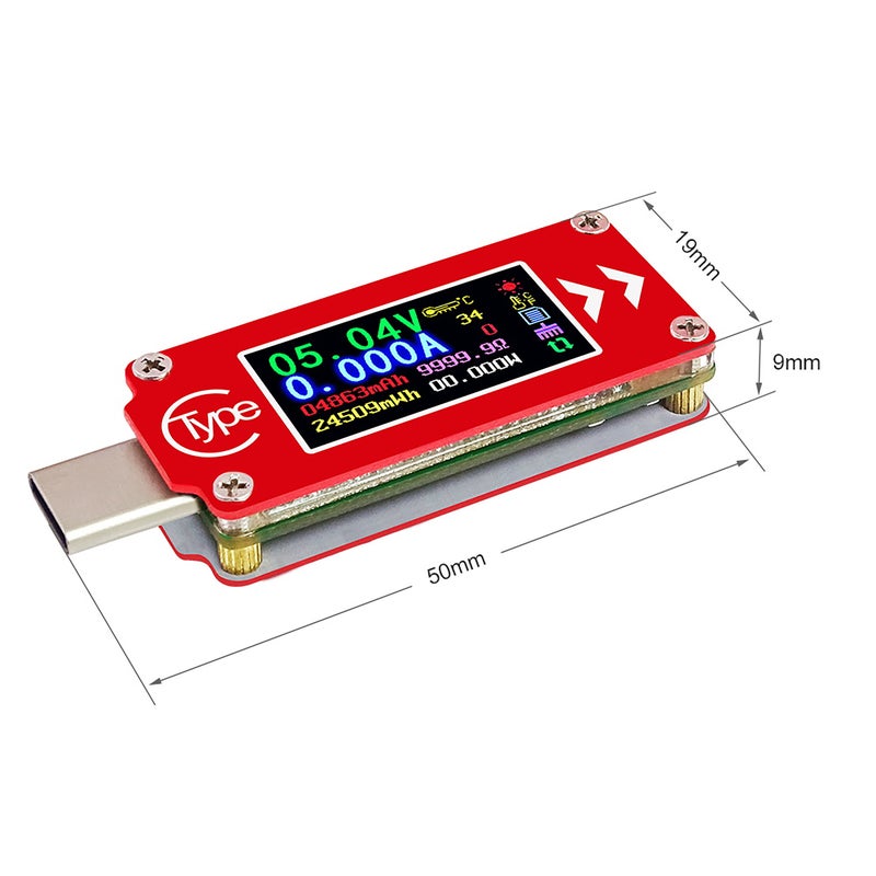مقياس جهد وتيار USB مع شاشة LCD ملونة من النوع Type-C TC64 - مقياس متعدد الوظائف لاختبار بطارية وشاحنات الطاقة المحمولة ومدخل شحن PD واجهة USB - Image 4