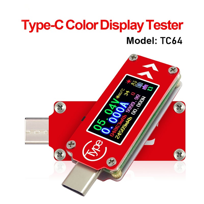 مقياس جهد وتيار USB مع شاشة LCD ملونة من النوع Type-C TC64 - مقياس متعدد الوظائف لاختبار بطارية وشاحنات الطاقة المحمولة ومدخل شحن PD واجهة USB - Image 5