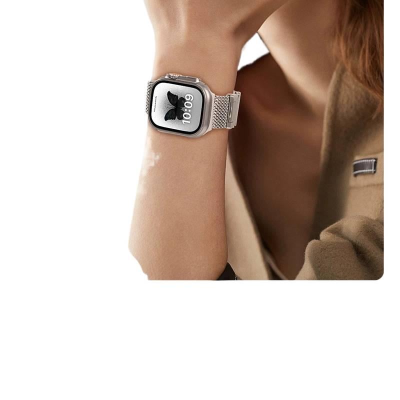 سوار ساعة ذكية سوار معدني من الستانلس ستيل متوافق باللون أسود قابل للتعديل مع Apple Watch 42/44/45/49mm بملاءمة قابلة للتعديل وحزام بديل بتصميم معدني أنيق - Image 5