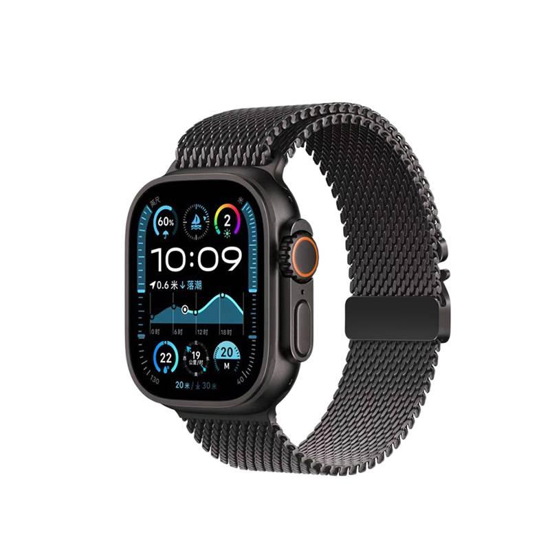 سوار ساعة ذكية سوار معدني من الستانلس ستيل متوافق باللون أسود قابل للتعديل مع Apple Watch 42/44/45/49mm بملاءمة قابلة للتعديل وحزام بديل بتصميم معدني أنيق - Image 1