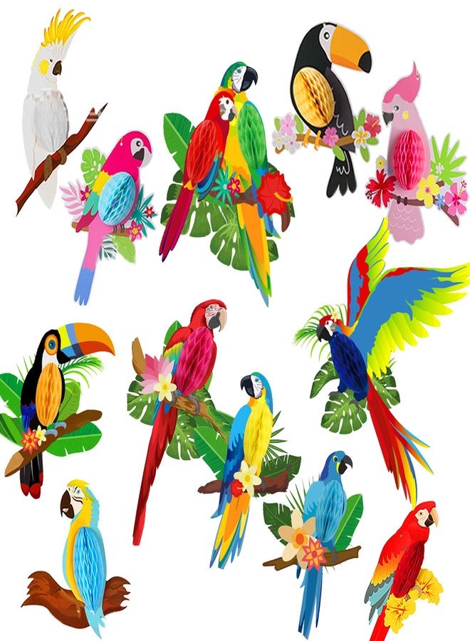 Vankcp 12 Pieces Parrot Honeycomb Hanging Decorations, Jungle Party Decorations Hawaiian Summer Beach Birthday Tropical Birds Party Paper Cutouts for Home Classroom Supplies - Image 1