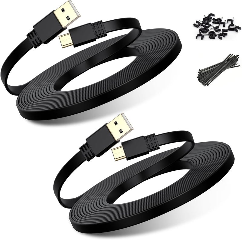 Basesailor Micro USB Power Cable 30FT 2Pack,9M Flat Micro USB Charging Power Cord,Charger for Wyze Cam Pan V4,Yi Cam,Nest Cam,Blink Mini/XT/XT2/3rd Gen Camera,Arlo Q,Furbo Dog,Netvue,Xbox Controller - Image 1