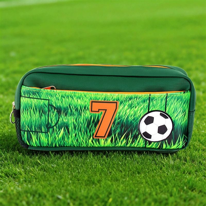 Kids Pencil Case Football Print 6-12 Years, School Supplies Large Capacity Multi-Layer Easy-to-Clean Stationery Bag - Image 3