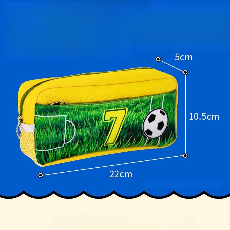 Kids Pencil Case Football Print 6-12 Years, School Supplies Large Capacity Multi-Layer Easy-to-Clean Stationery Bag - Image 2