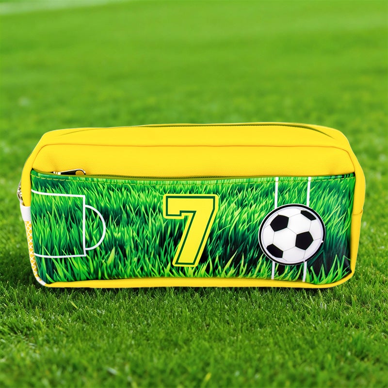 Kids Pencil Case Football Print 6-12 Years, School Supplies Large Capacity Multi-Layer Easy-to-Clean Stationery Bag - Image 1