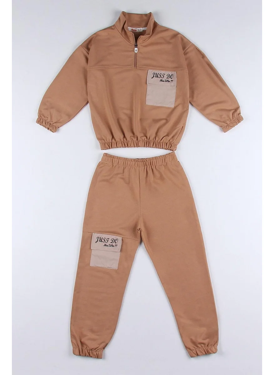 زيبكيدز Girls Zippered Elastic Waist Tracksuit Set