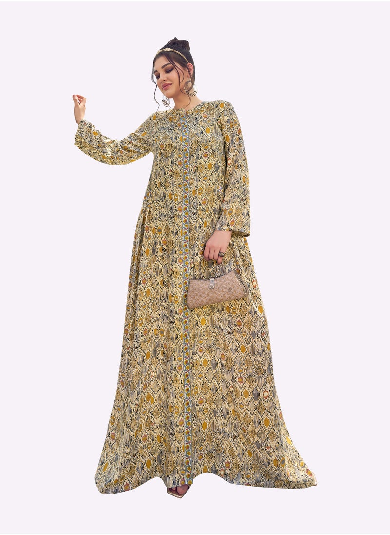 Sara Arabia Sara Arabia Yellow Abstract Jalabiya  - Image 1