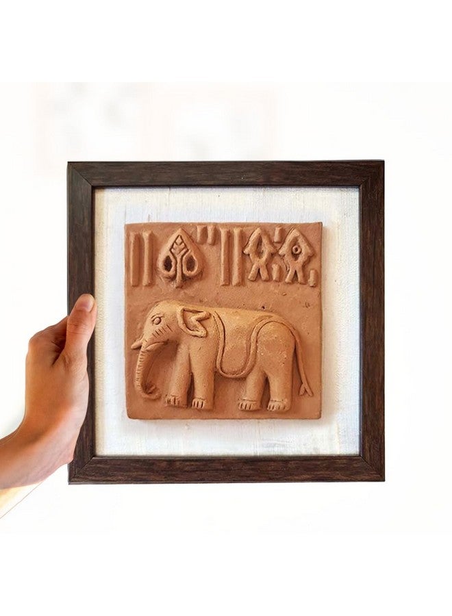 Peepul Tree Handcrafted Authentic Terracotta Harappan Elephant Clay Seal Replica | Crafted by Rajasthan Artisans | A Piece of Indus Valley History | Handmade Tile for Home Décor | 8" x 8" - Image 1