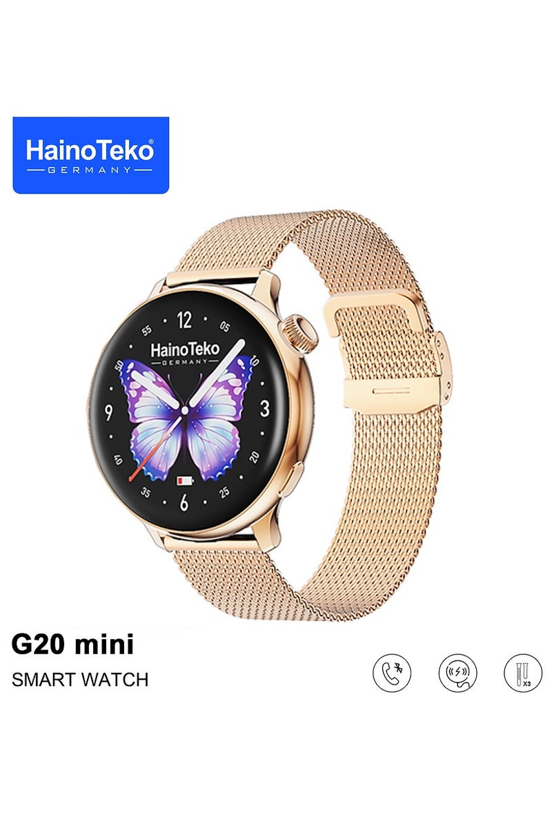 Haino Teko Haino Teko G20 Mini AMOLED Display Smart Watch With BT Call 3 Pair Straps and Charging Cable Designed for Women Gold - Image 2