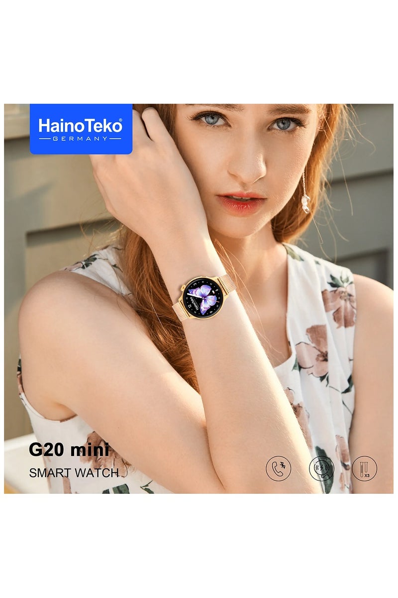 Haino Teko Haino Teko G20 Mini AMOLED Display Smart Watch With BT Call 3 Pair Straps and Charging Cable Designed for Women Gold - Image 3