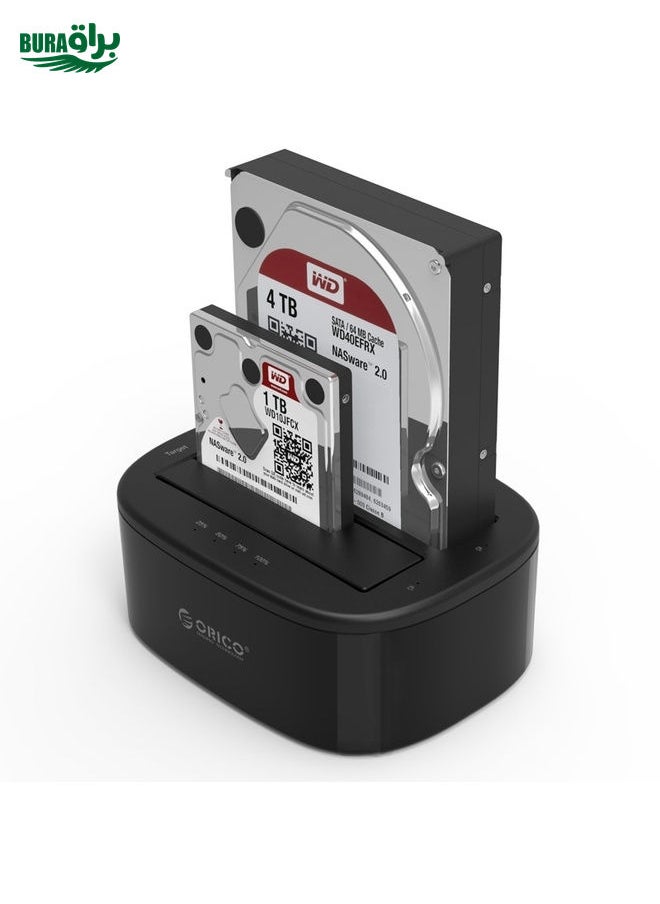 BURAQ ORICO 6228US3-C 1 to 1 Clone 2 Bay USB 3.0 Type-B to SATA External Storage Hard Drive Dock for 2.5 inch / 3.5 inch SATA HDD / SSD (EU Plug)  - Image 4