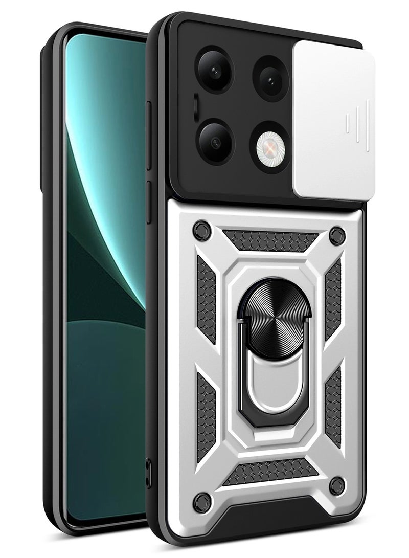 جراب حمايه ويندو مقاوم للصدمات وحمايه للكاميرا مزود بدبله معدنيه متوافق مع Redmi Note 13 4G (فضي)