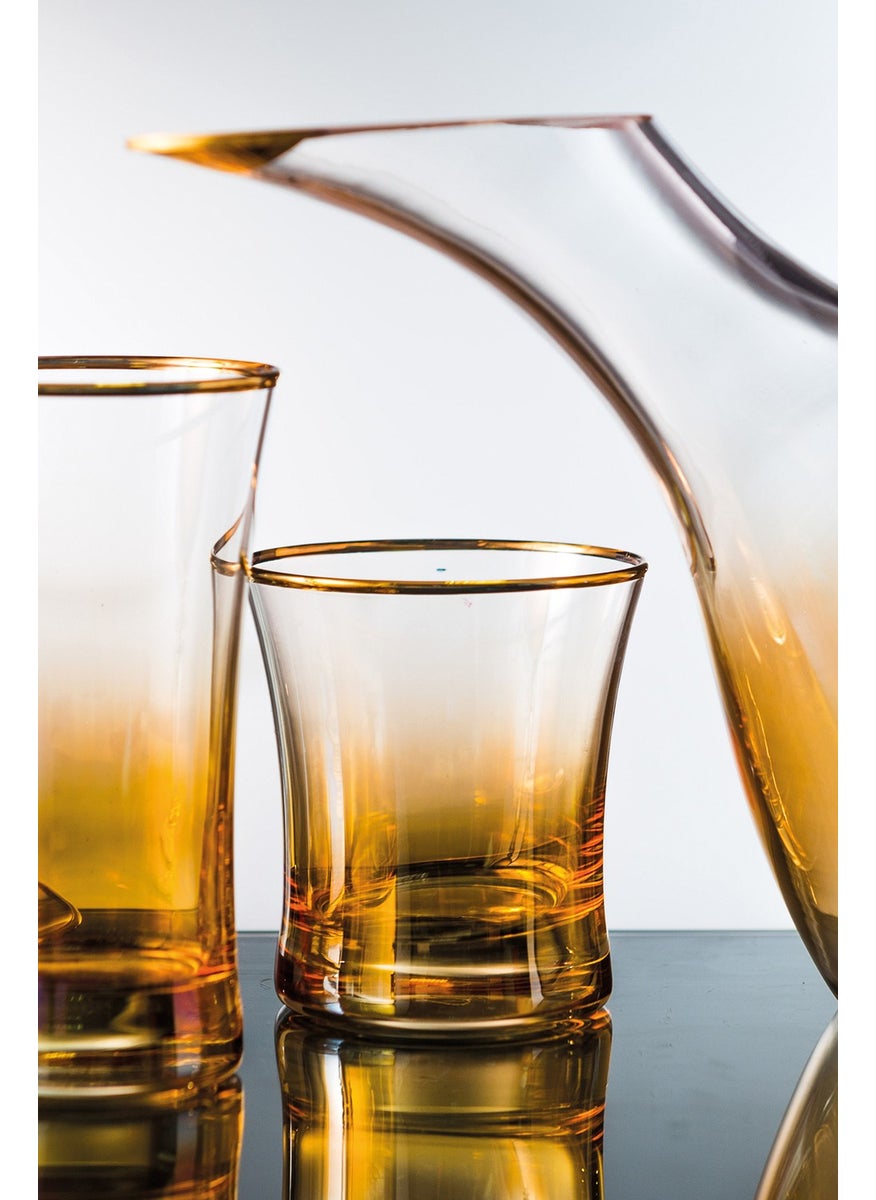 Royal Home - Roya Home Soprano Yellow Cut Hand Decorated Gilded 6 Piece Patterned Water Glass Set - Image 1