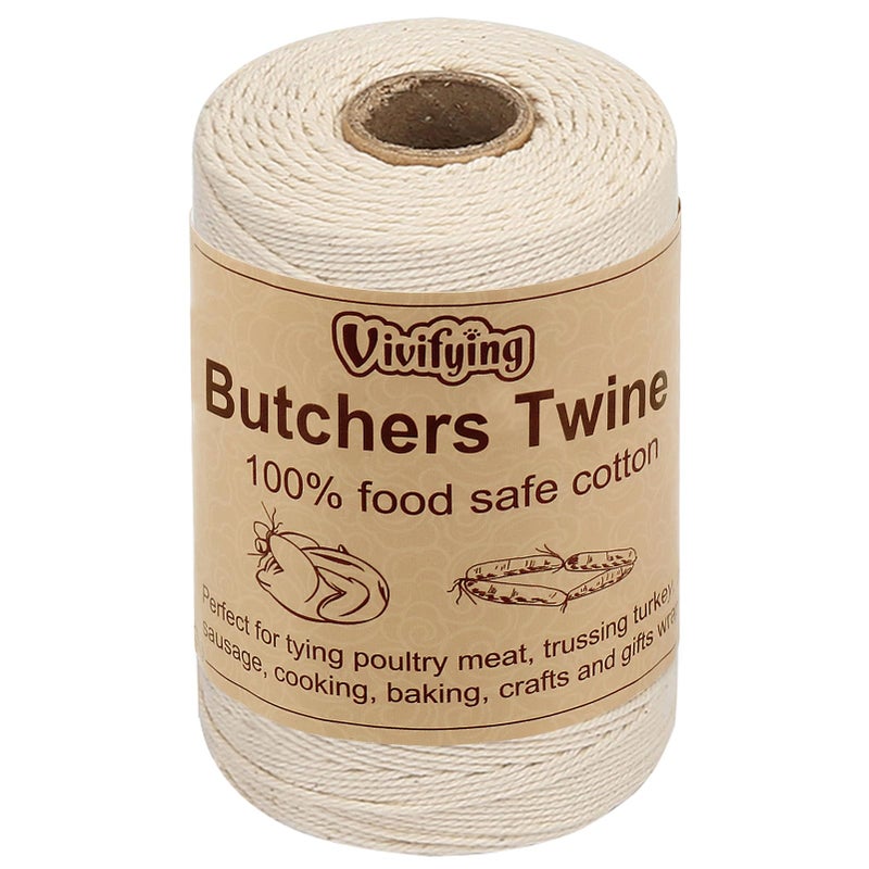 Vivifying Butchers Twine 656 Feet 3Ply Food Safe Cotton Bakers Twine String for Tying Meat Making Sausage Trussing Turkey Roasting Cooking and PackingBeige