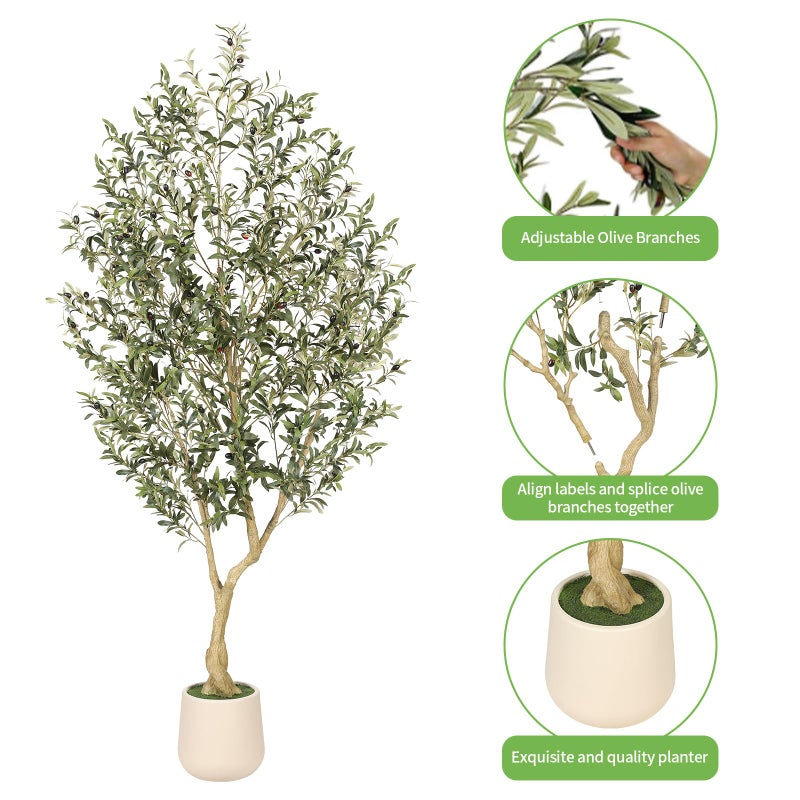 Realead 7ft Artificial Olive Tree with Tall Exquisite Planter - Realistic Fake Olive Tree with Thick Trunk and Lifelike Fruits - Large Faux Olive Tree for Home Office Decor - Image 5