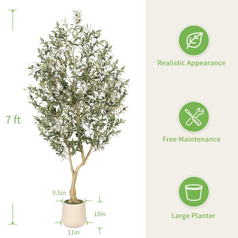 Realead 7ft Artificial Olive Tree with Tall Exquisite Planter - Realistic Fake Olive Tree with Thick Trunk and Lifelike Fruits - Large Faux Olive Tree for Home Office Decor - Image 3