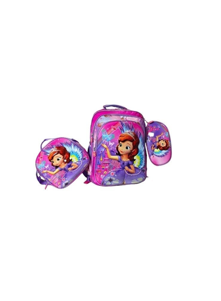 3-piece children's school backpack set with lunch bag and pencil case | 3D design, school bag, includes pencil case, stroller compatible and trolley-ready