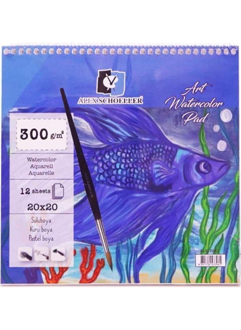 Alex Schoeller Art Watercolor Pad Spiral Watercolor Notebook Block 300 Gr. 20X20 cm. 12 Leaves 