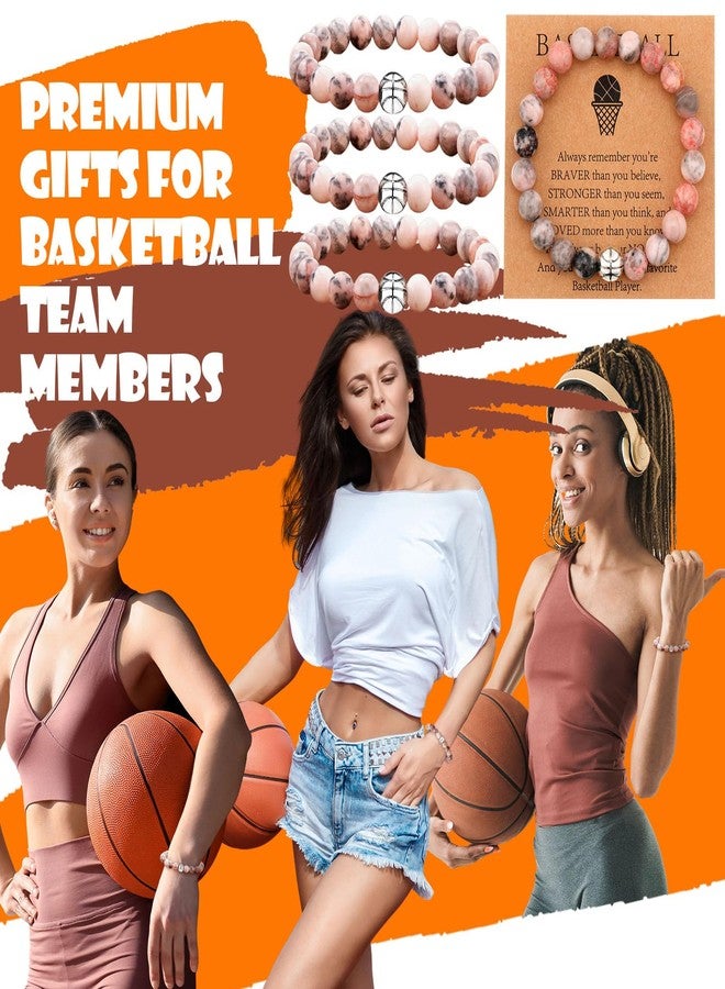 Ecation 12 Pcs Sport Bracelets Team Gift Lava Stone Black White Beaded Bracelet with Inspirational Card for Sport Party Favor (Basketball) - Image 4