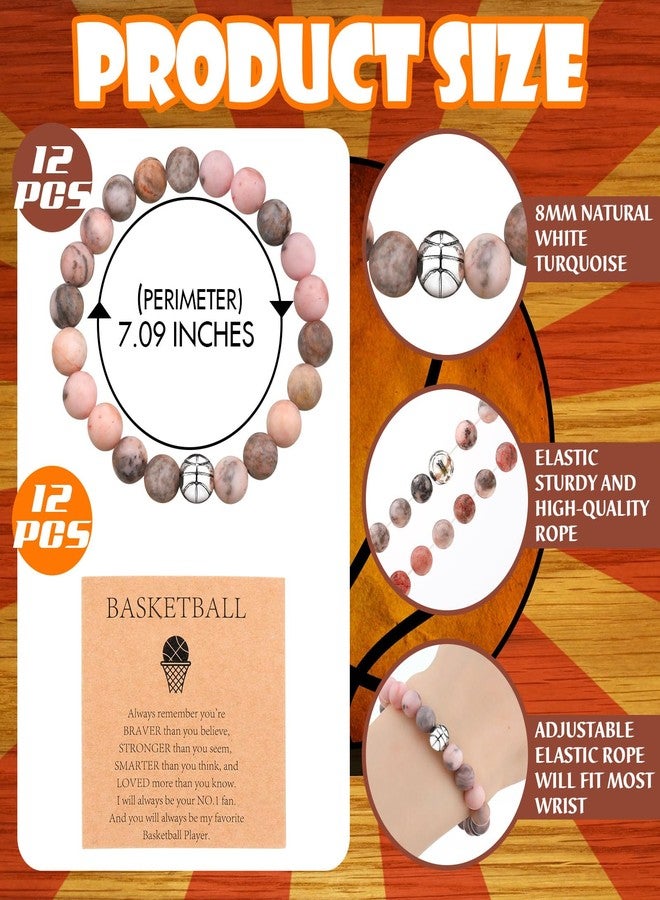Ecation 12 Pcs Sport Bracelets Team Gift Lava Stone Black White Beaded Bracelet with Inspirational Card for Sport Party Favor (Basketball) - Image 2