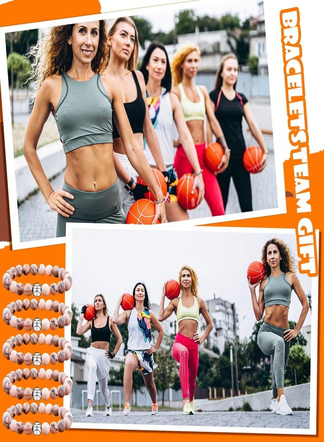 Ecation 12 Pcs Sport Bracelets Team Gift Lava Stone Black White Beaded Bracelet with Inspirational Card for Sport Party Favor (Basketball) - Image 5
