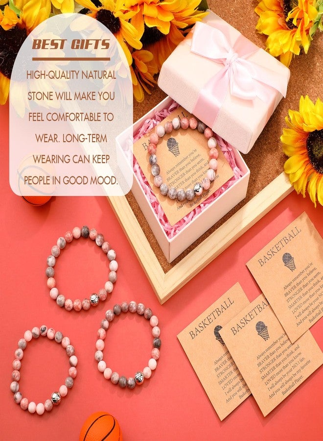 Ecation 12 Pcs Sport Bracelets Team Gift Lava Stone Black White Beaded Bracelet with Inspirational Card for Sport Party Favor (Basketball) - Image 3