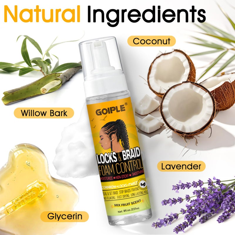 Goiple Braid Foam Control Mousse Braiding Mousse No-Water Braid Shampoo for Braids, Twist, Locs - Hair Foaming No Flake Extra Hold - Rinse-Free Dreadlock Shampoo for Build-Up, Odor, Itch & Flakes(2PCS) - Image 2