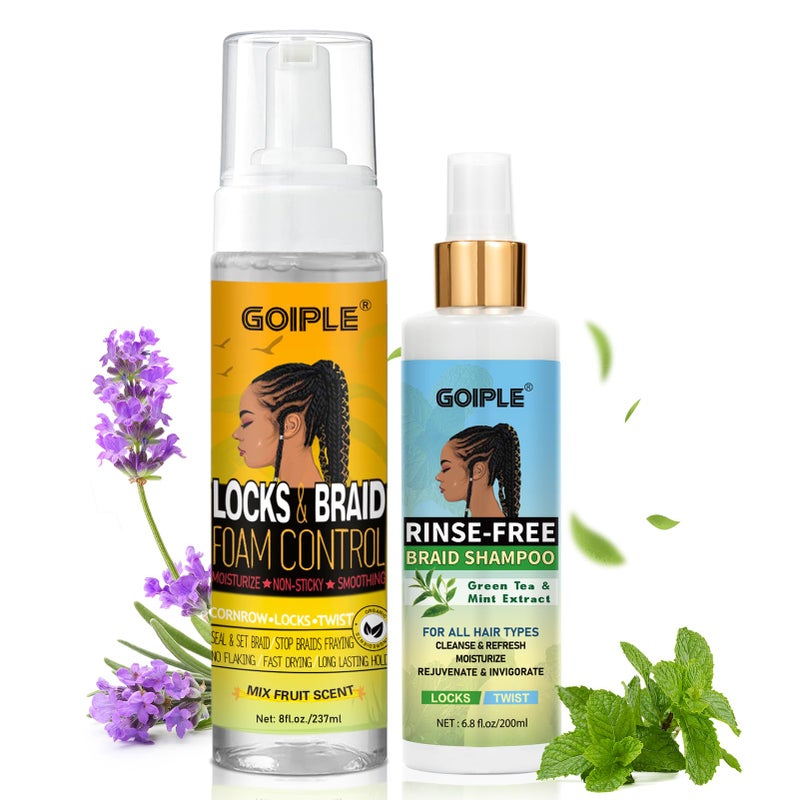 Goiple Braid Foam Control Mousse Braiding Mousse No-Water Braid Shampoo for Braids, Twist, Locs - Hair Foaming No Flake Extra Hold - Rinse-Free Dreadlock Shampoo for Build-Up, Odor, Itch & Flakes(2PCS) - Image 1