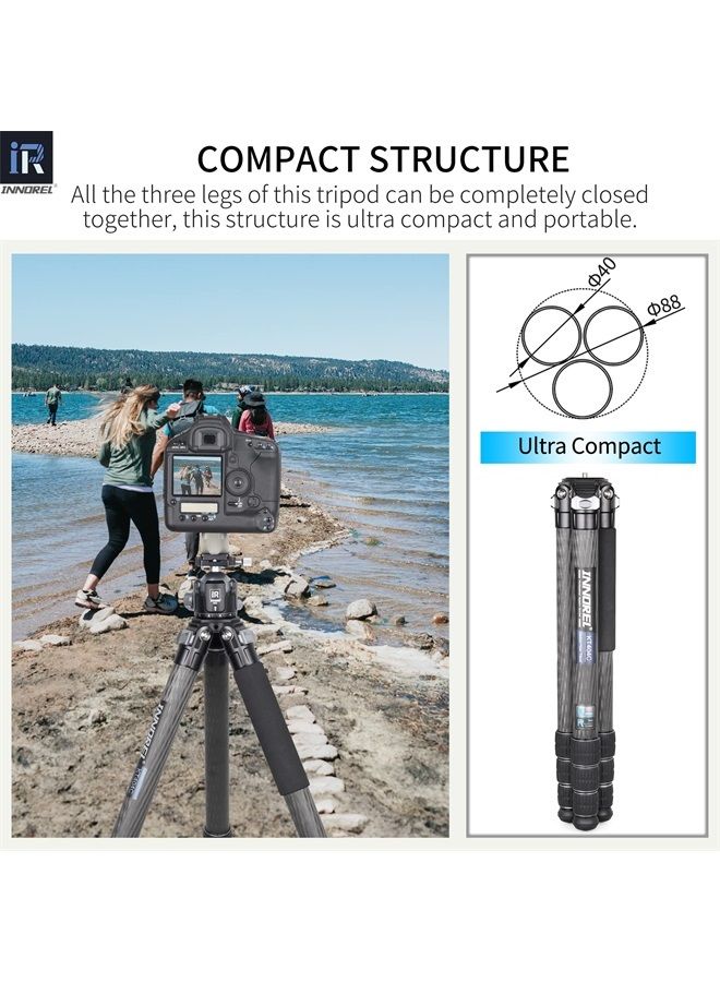 Innorel 10-Layer Carbon Fiber Compact Tripod KT404C Professional 40mm Tube Heavy Duty Camera Stand for Digital DSLR Video Camcorder with 52mm Low Profile Panoramic Ballhead Center Column Load 30kg - Image 3