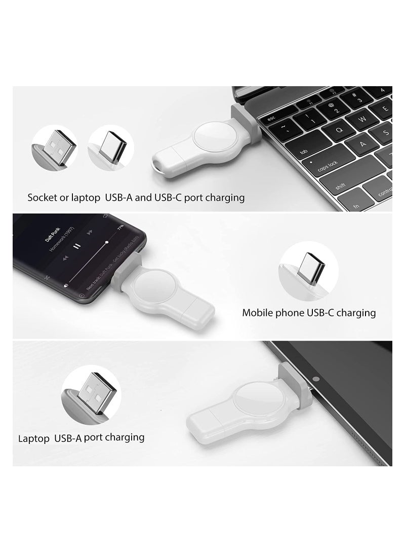 Portable Wireless Charger for Apple Watch, 2 in 1 Fast Charging Magnetic Travel Charger with USB-A & USB-C Compatibility for Series 8 7 SE 6 5 4 3 2 (White) - Image 5