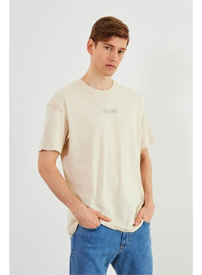 Mmetalic Leo Men’s Oversize T-Shirt 100% Cotton Crew Neck Print Detail Basic Stone T-Shirt.