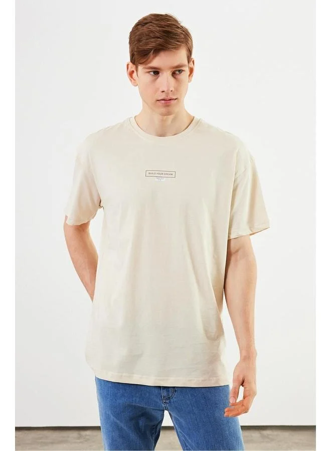 Mmetalic Leo Men’s Oversize T-Shirt 100% Cotton Crew Neck Print Detail Basic Stone T-Shirt.
