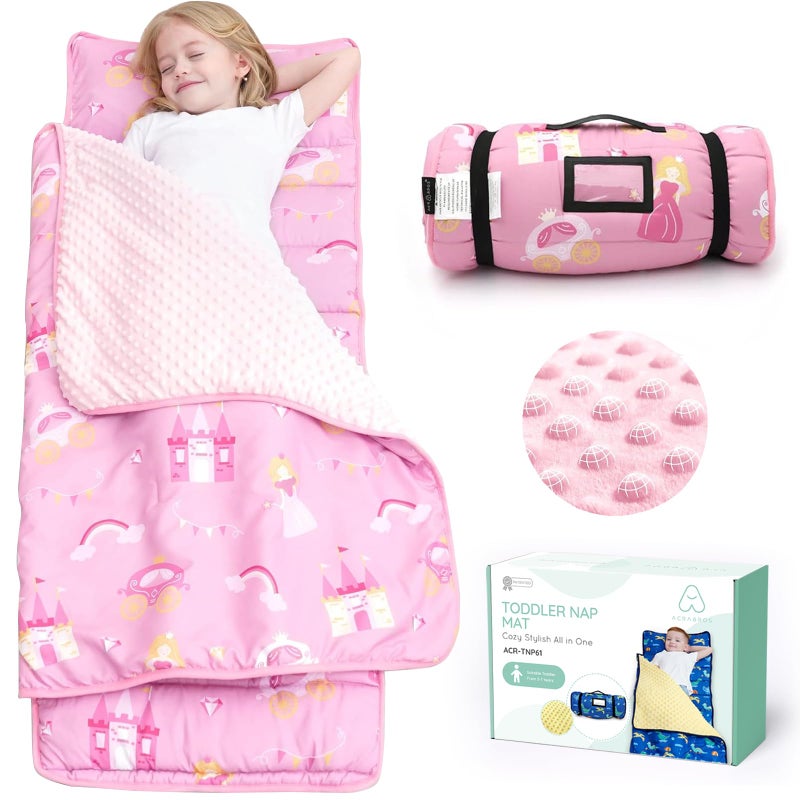 ACRABROS Toddler Nap Mat with Pillow and Blanket, Extra Large Rolled Napping Mats,Slumber Bags for Boys Girls,Kids Sleeping Bag for Daycare, Preschool Travel Camping,Little Princess - Image 1