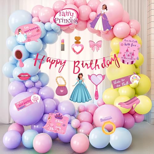 Party Propz Princess Theme Birthday Decoration Items – 59 Pcs | Happy Birthday Banner, Princess Photo Props, 40 Pcs Balloons for Decoration, Pink Birthday Decoration Kit for Girls (Cardstock, Latex) - Image 1