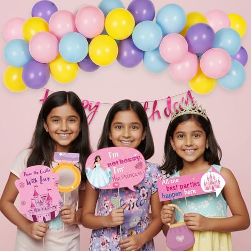Party Propz Princess Theme Birthday Decoration Items – 59 Pcs | Happy Birthday Banner, Princess Photo Props, 40 Pcs Balloons for Decoration, Pink Birthday Decoration Kit for Girls (Cardstock, Latex) - Image 5