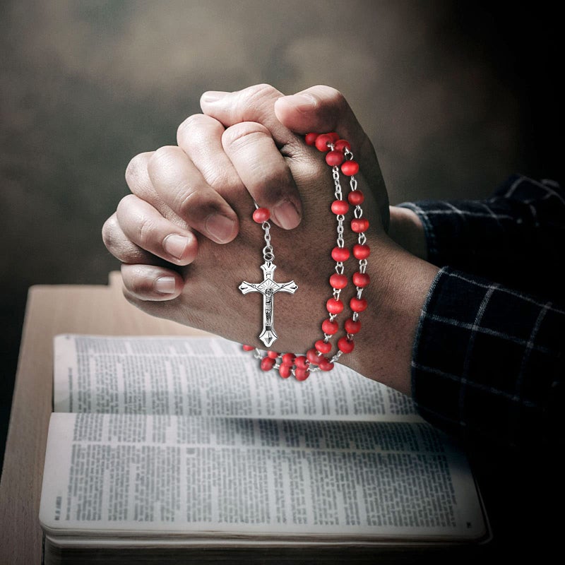 Brilucky 24 PCS Red Rosary Beads Bulk For Baptism Favors,Regligious Bulk Rosaries For First Communion Party Favors,Rosary Beads Necklace Gifts For Recuerdos De Bautizo Primera Comunion - Image 5